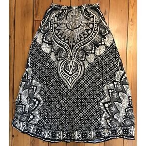 Flying Tomato Vintage 90s Style Rayon Black White Boho Pattern Maxi Skirt M 38"
